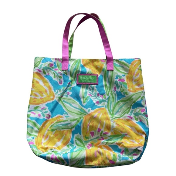 LILLY PULITZER For ESTEE LAUDER Tote Bag, Watercolor Lemons Beach Bag Purse - Picture 2 of 6